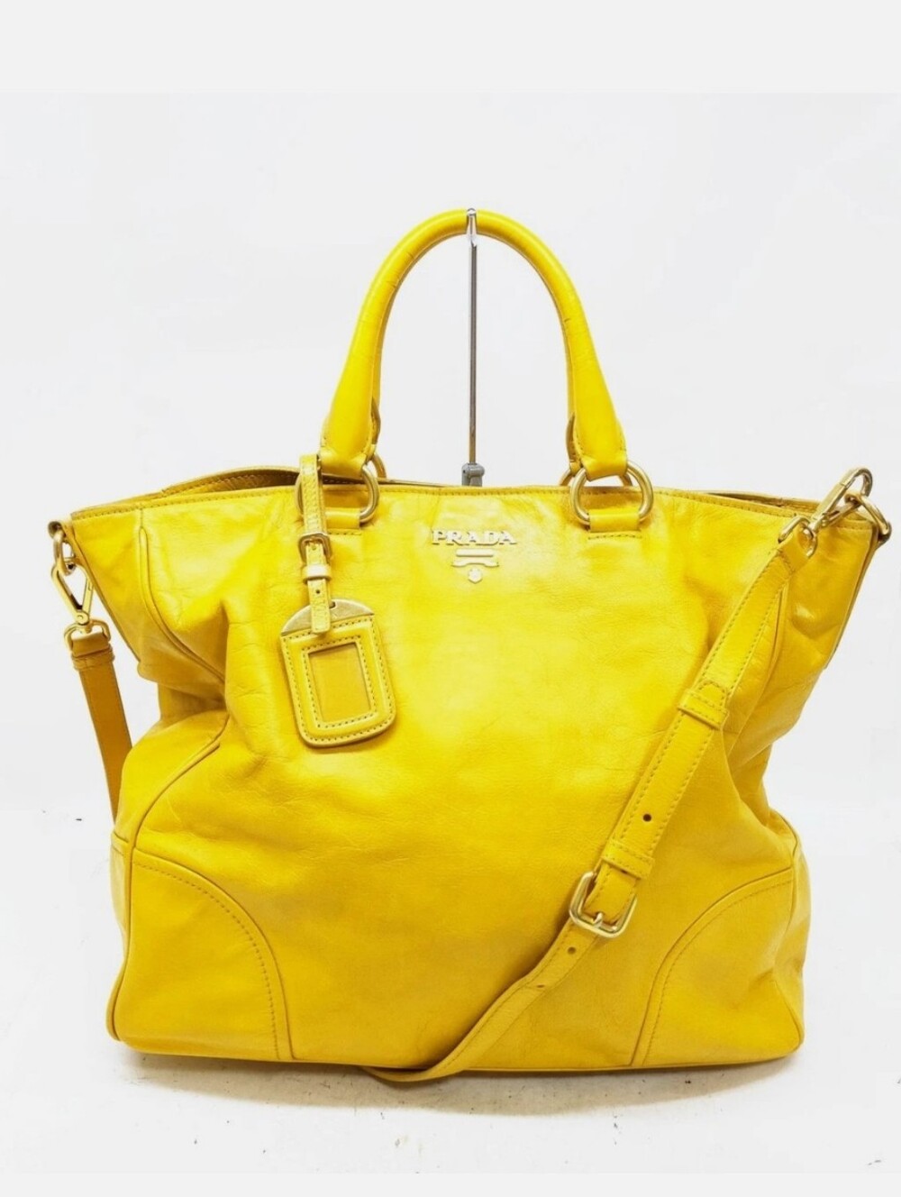 Prada Bright Yellow Leather Tote with Removable Strap